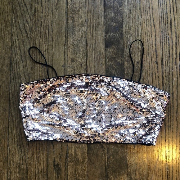 3/$10 Copper Gold Sequin Spaghetti Strap Stretch Disco Tube Top - Picture 1 of 5